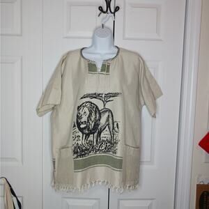 East African Unisex Woven Kikoy Lion Shirt
